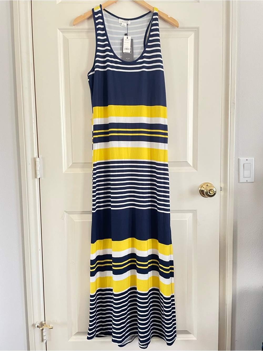 Exist Navy, White & Yellow Striped Maxi Dress